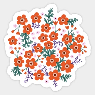 Buttercup garden in coral and lavender Sticker